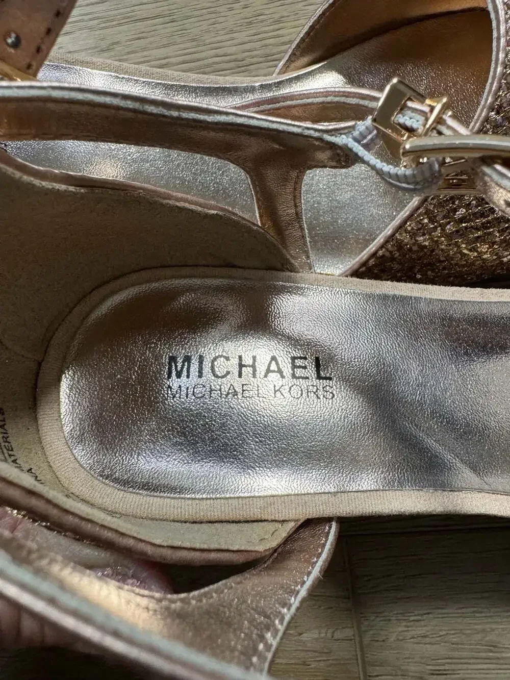 Michael Kors Kids Thessaly Kris Rose Gold Glitter Block Heel Shoes Sz 4
